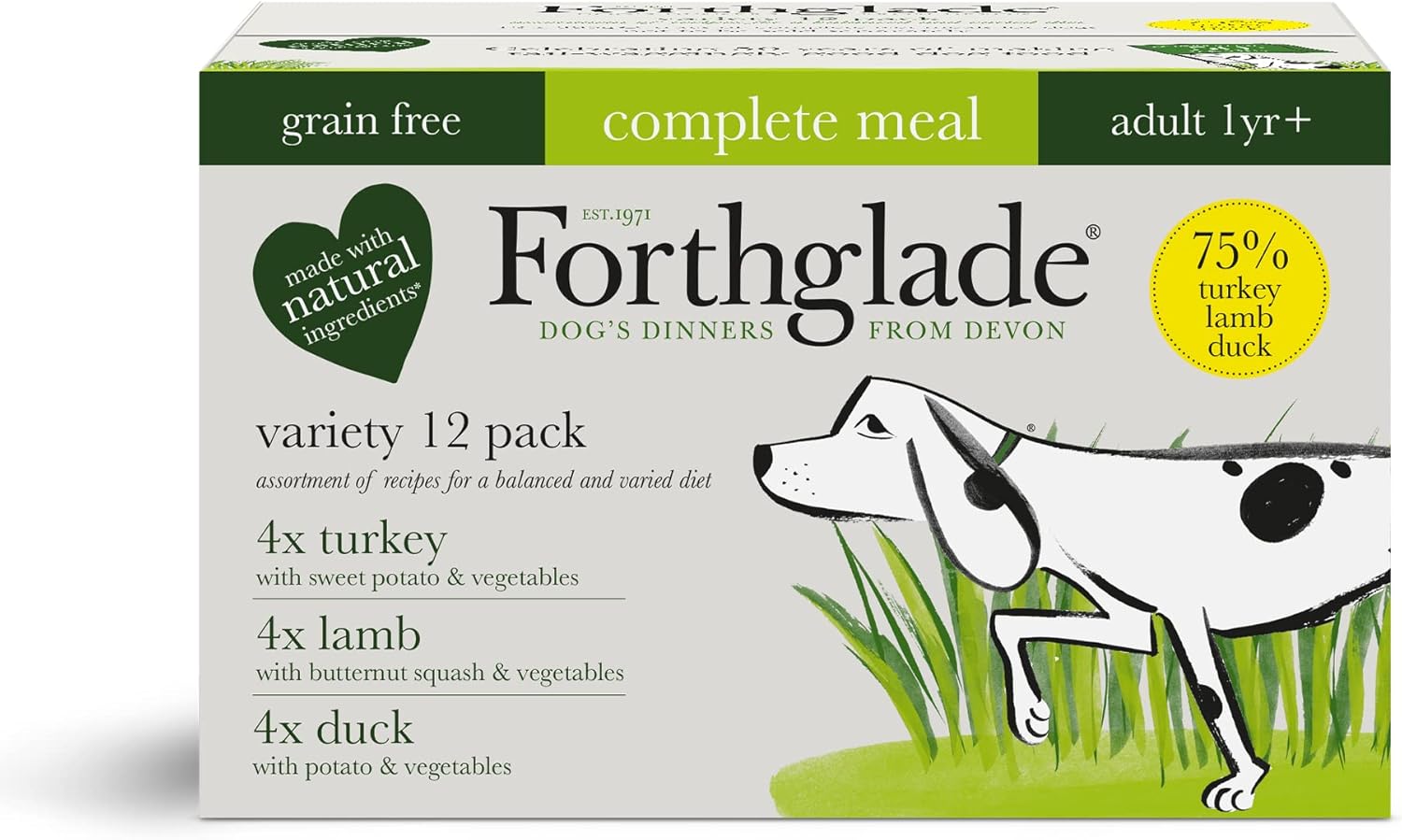 Forthglade Complete Natural Wet Dog Food Grain Free Variety Pack (12 x 395g) Trays Turkey