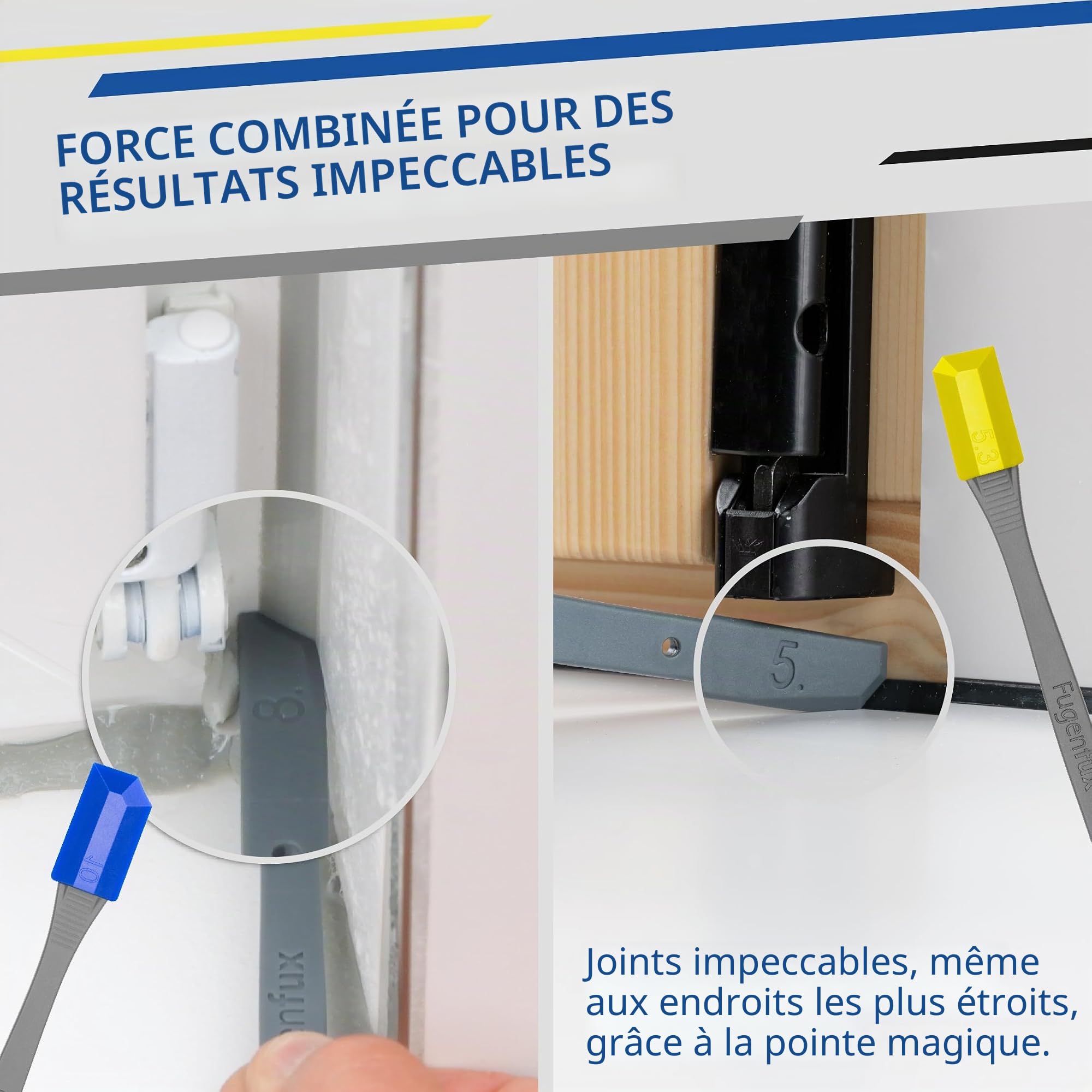 FUGENFUX® Kit Combi Master Set : Classic 4 + Small - Extracteur de joints spécial - Lisseur de joints pour toutes les tailles - Extracteur de joints avec pointe magique révolutionnaire pour les