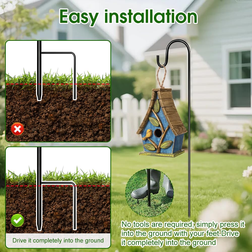 4 Pezzi Gancio da Pastore per Esterni 100cm, Asta da Giardino Regolabile In Metallo Utilizzata con Quattro Ganci per Esterni Giardino Uccelli Luci Solari Cestini Lanterne Decorazione