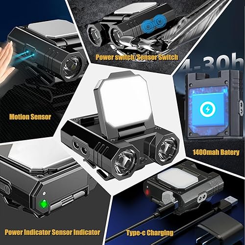 Miniatura 4 de Luces de sombrero recargables con clip, 400 lúmenes, luces de tapa con clip, 270 ajustables, manos libres, clip de luz de sombrero, linterna frontal