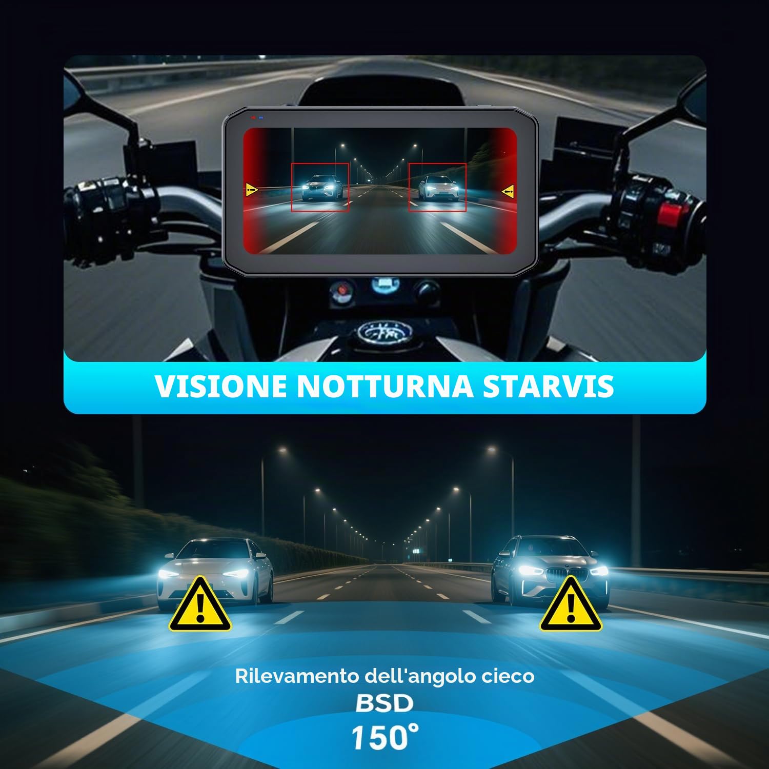 CarPlay Moto Android Auto con Telecamera, 2K Dash Cam Moto Anteriore e Posteriore, Schermo Tattile da 6,25" con GPS, TPMS, Navigatore, Telecomando, Scheda TF da 64 GB