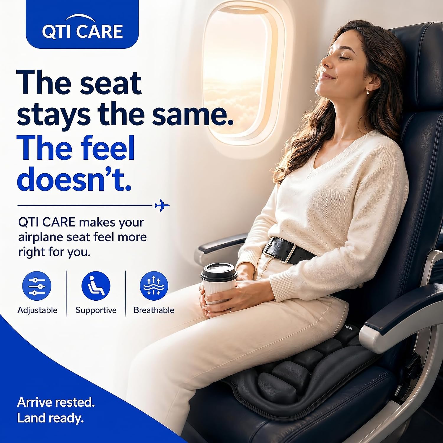 Airplane Seat Cushion, Inflatable Travel Cushion for Long Flights, Press-Type Portable Seat Pad with Built-in Pump, Comfortable Cushion for Air Travel, Car, Office Chair, Wheelchair
