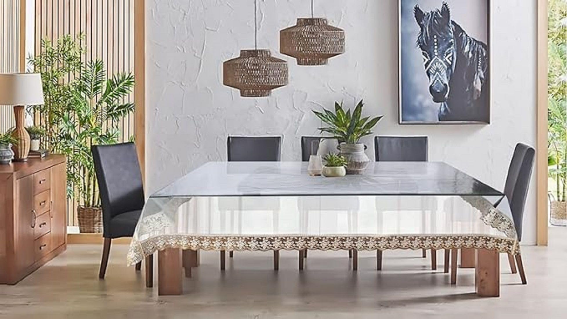 ZITIN PVC Table Cover 6 Seater (Transparent with Gold Lace 60x90-inch) | PVC Table Cover 6 Seater (Transparent with Gold Lace 60x90-inch)-image-13