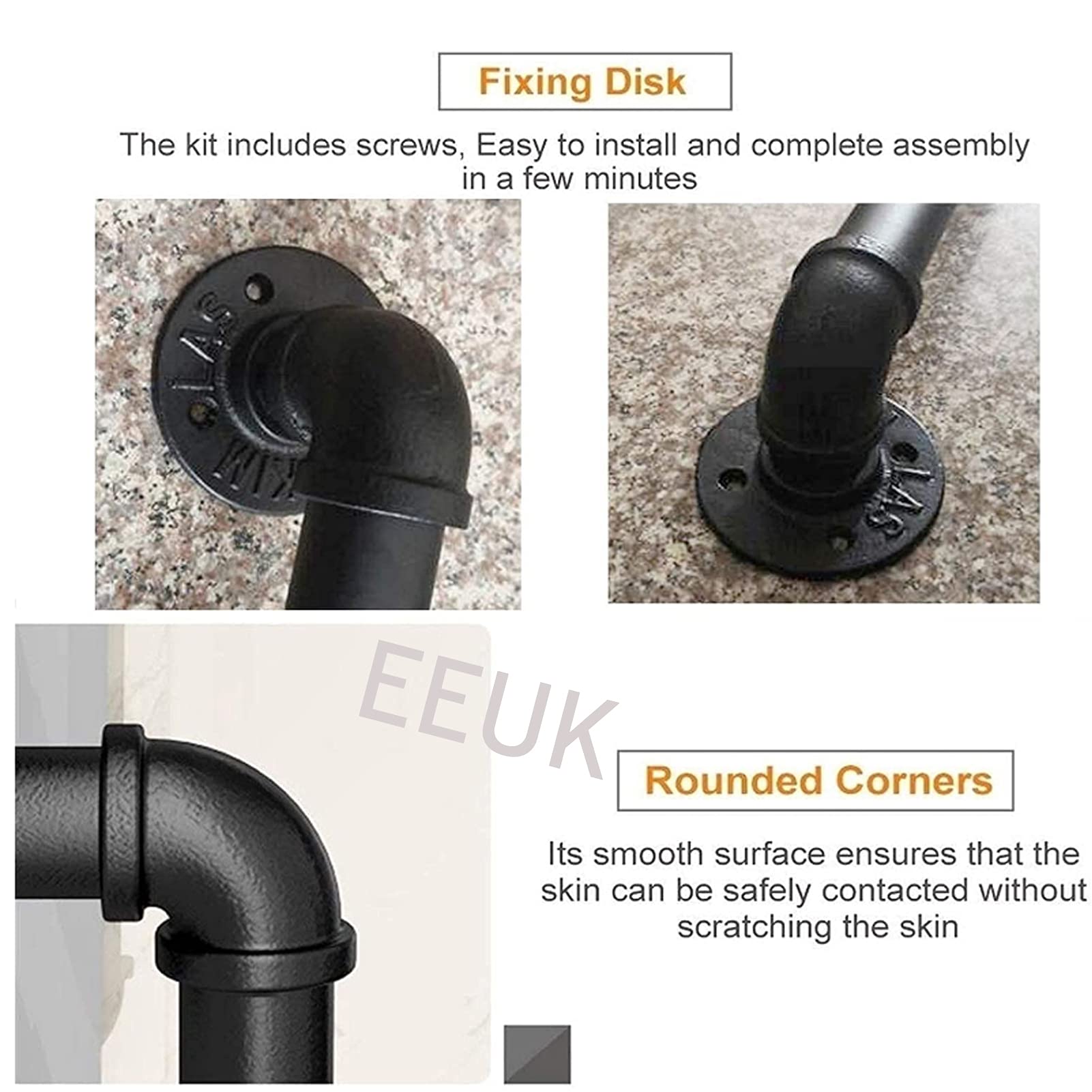KINMADE 15" Matte Black Industrial Pipe Door Handle - Rustic Cast Iron Pull For Barn Doors & Cabinets