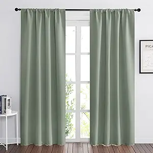 RYB HOME Green Blackout Living Room Curtains - Light Block Energy Efficiency Small Window Treatment Drapes for Kitchen Dining Baby Nursery Farmhouse Decor, W 42 x L 84 inch, Sea Green, 2 Panels