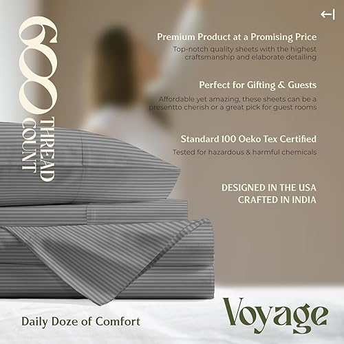 Miniatura 79 de Mayfair Linen - Juego de sábanas tamaño individual XL de 600 hilos, 100 % algodón, 3 piezas, refrescantes, en Yaxa, para colchón profundo