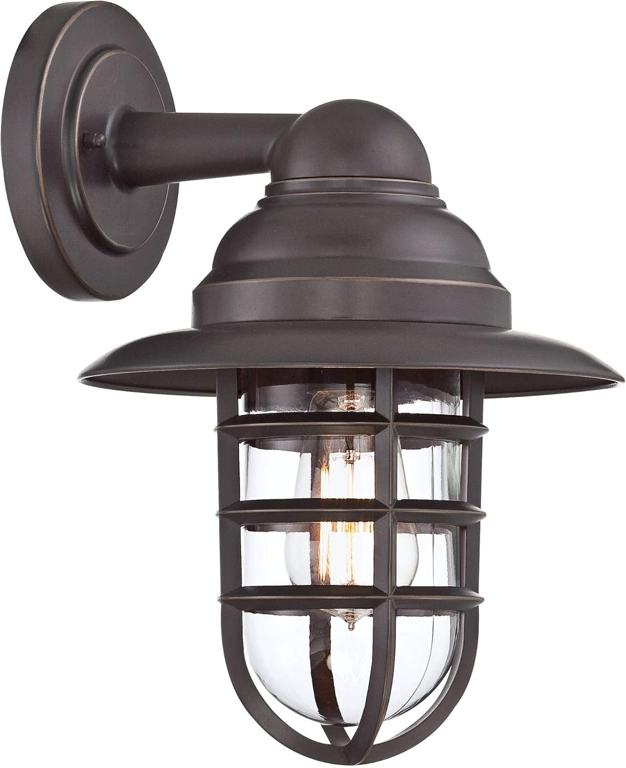 John Timberland Marlowe Rustic Industrial Farmhouse Outdoor Wall Light Fixture Bronze Hooded Cage 13" Clear Glass for Exterior Barn Deck House Porch Yard Patio Outside Garage Front Door Garden