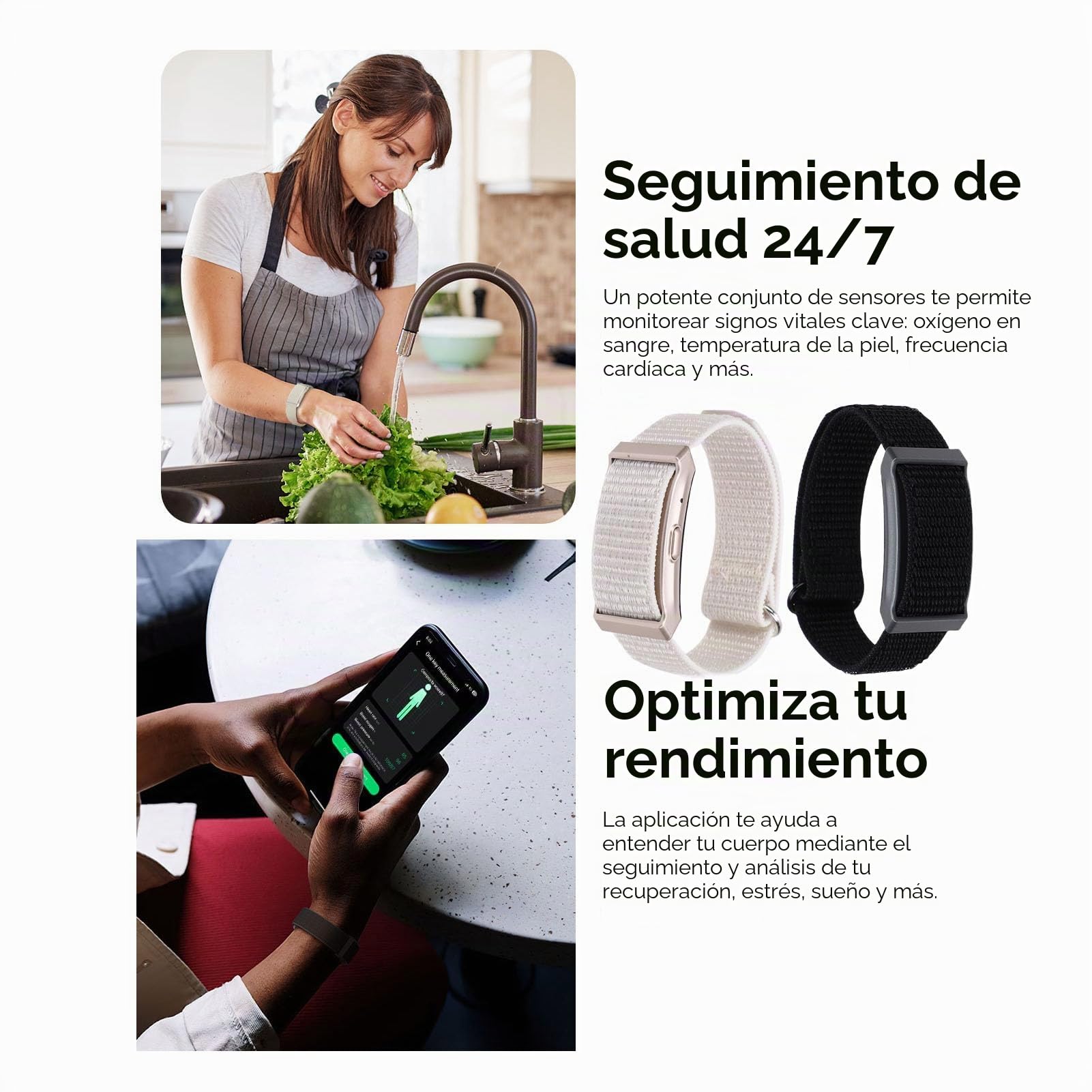 Tosuny Pulsera Inteligente, Rastreador de Actividad Física con Monitor de Temperatura Corporal, Seguimiento del Sueño con Batería de 40 Días para Gestión de la Salud de la Actividad (Black)