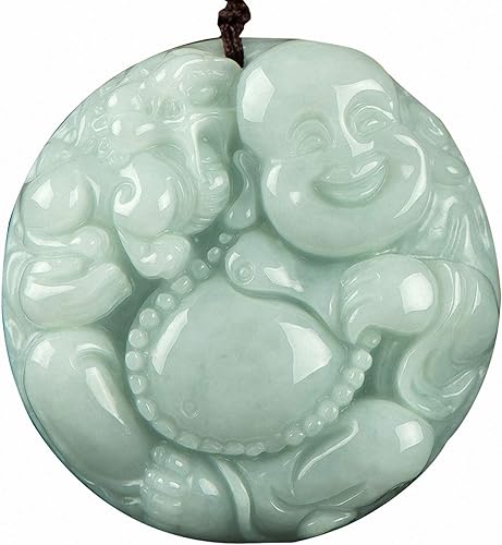 Colgante de amuleto de estatua de unicornio Maitreya Buda Maitreya de jade natural, Jadeíta