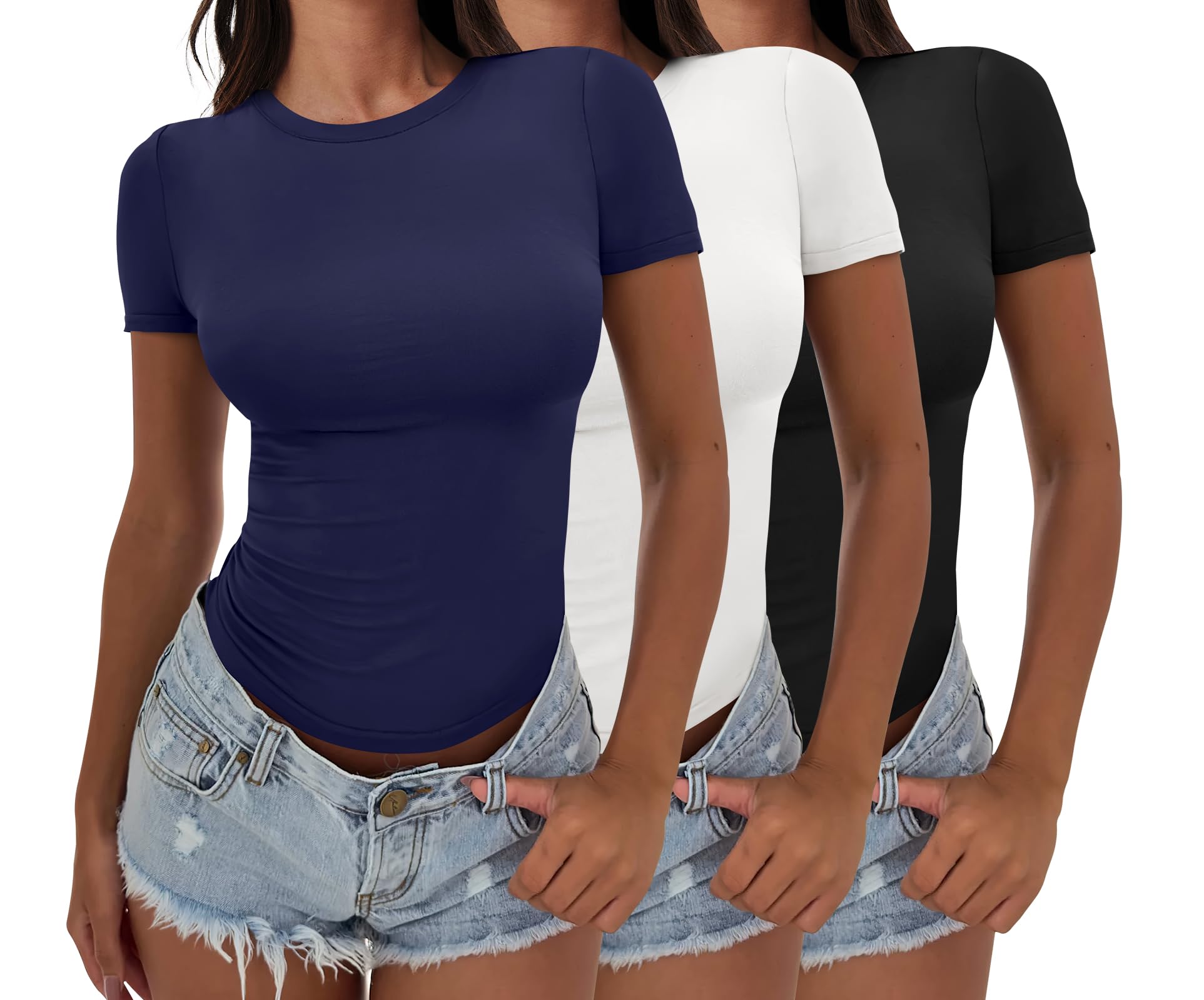 ANRABESS Women’s 3 Pack Short Sleeve Shirts 2026 Crop Tops Tight Fitted Basic Tees Workout T Shirts Y2k Clothes Summer Outfit