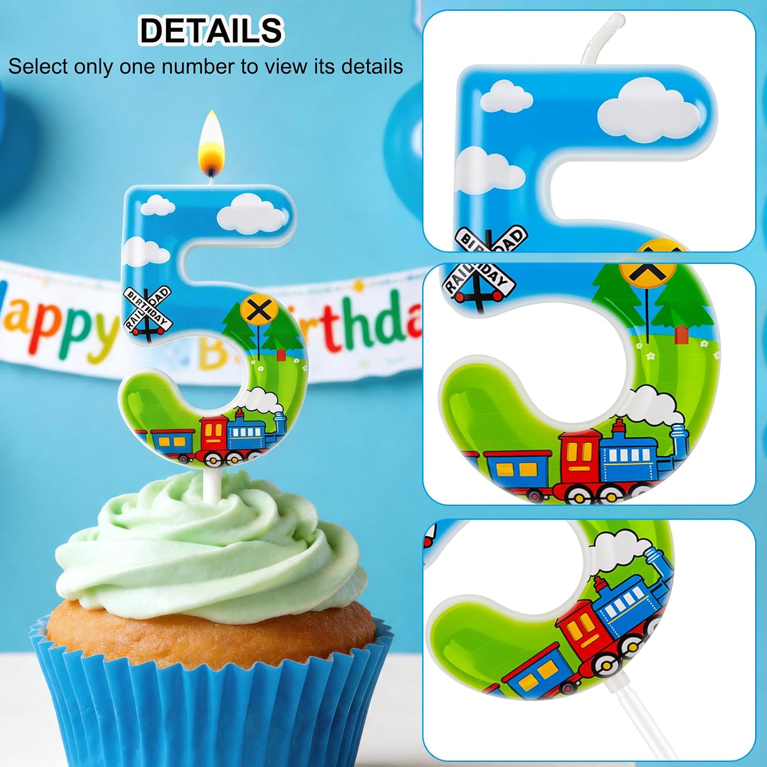 Train Theme Number Candle 2, Steam Locomotive Railroad Cake Topper, Decorative Numeric Candle for Celebration Cakes, Dessert Displays and Photo Props