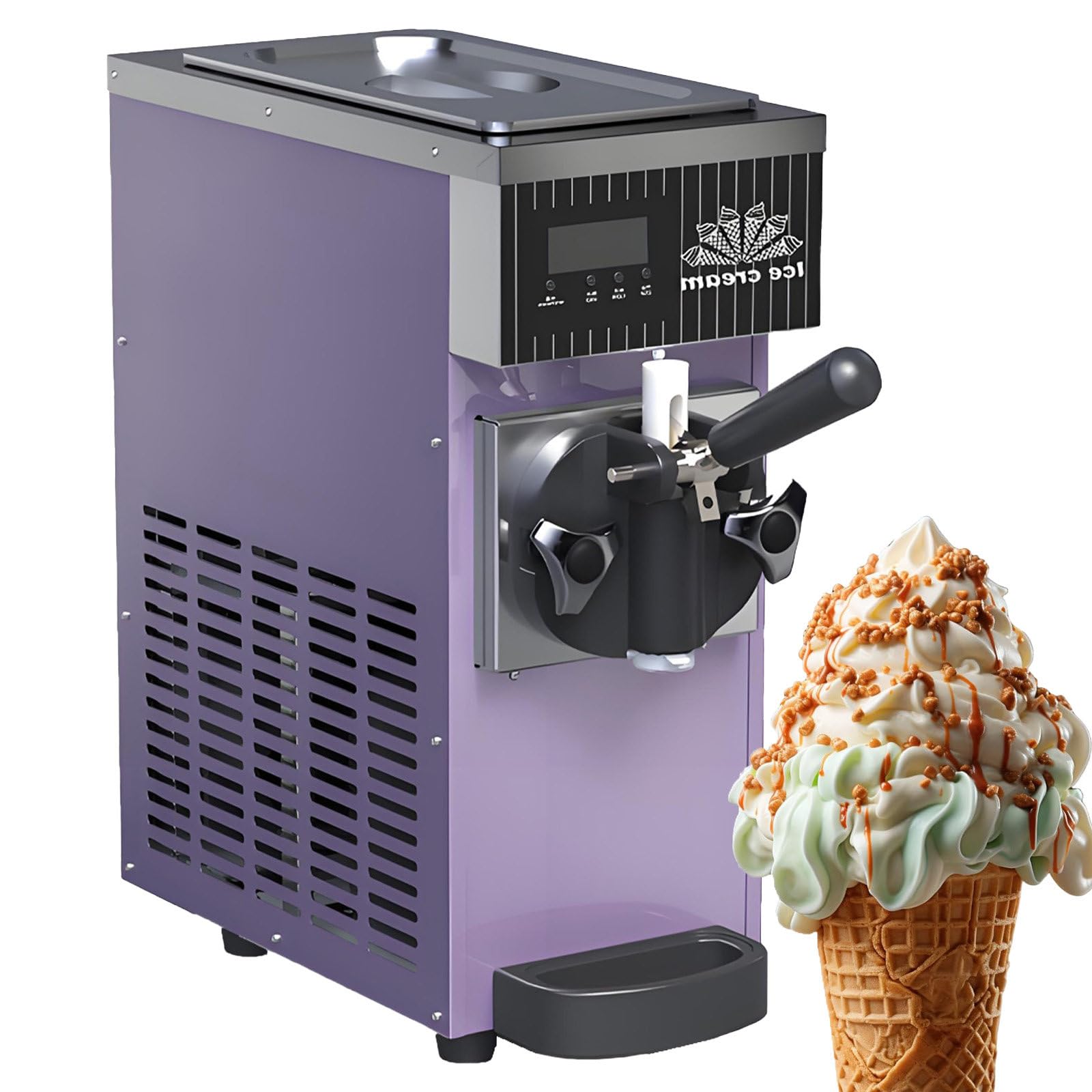 Nyans Purple Single Flavor Commercial Ice Cream Machine, Commercial Soft Serve Ice Cream Machine, Lcd Panel, Auto Clean, For Restaurants & Dessert Shops Countertop Soft Serve Ice Cream Maker 450W