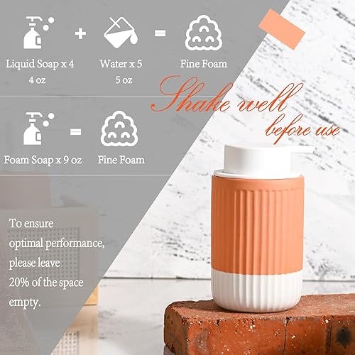 Miniatura 3 de ABBI NIMO Paquete de 2 dispensadores de espuma de cerámica para manos, color terracota, dispensador de espuma de burbujas onduladas naturales,