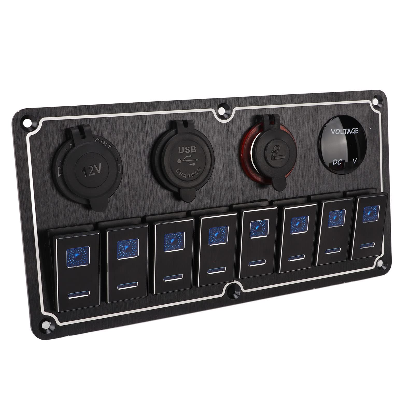 Cryfokt Panel de Interruptor Basculante Duradero de 8 Bandas con Disyuntores y LED Azules para Casas Rodantes, Autocaravanas, Barcos, 12-24V