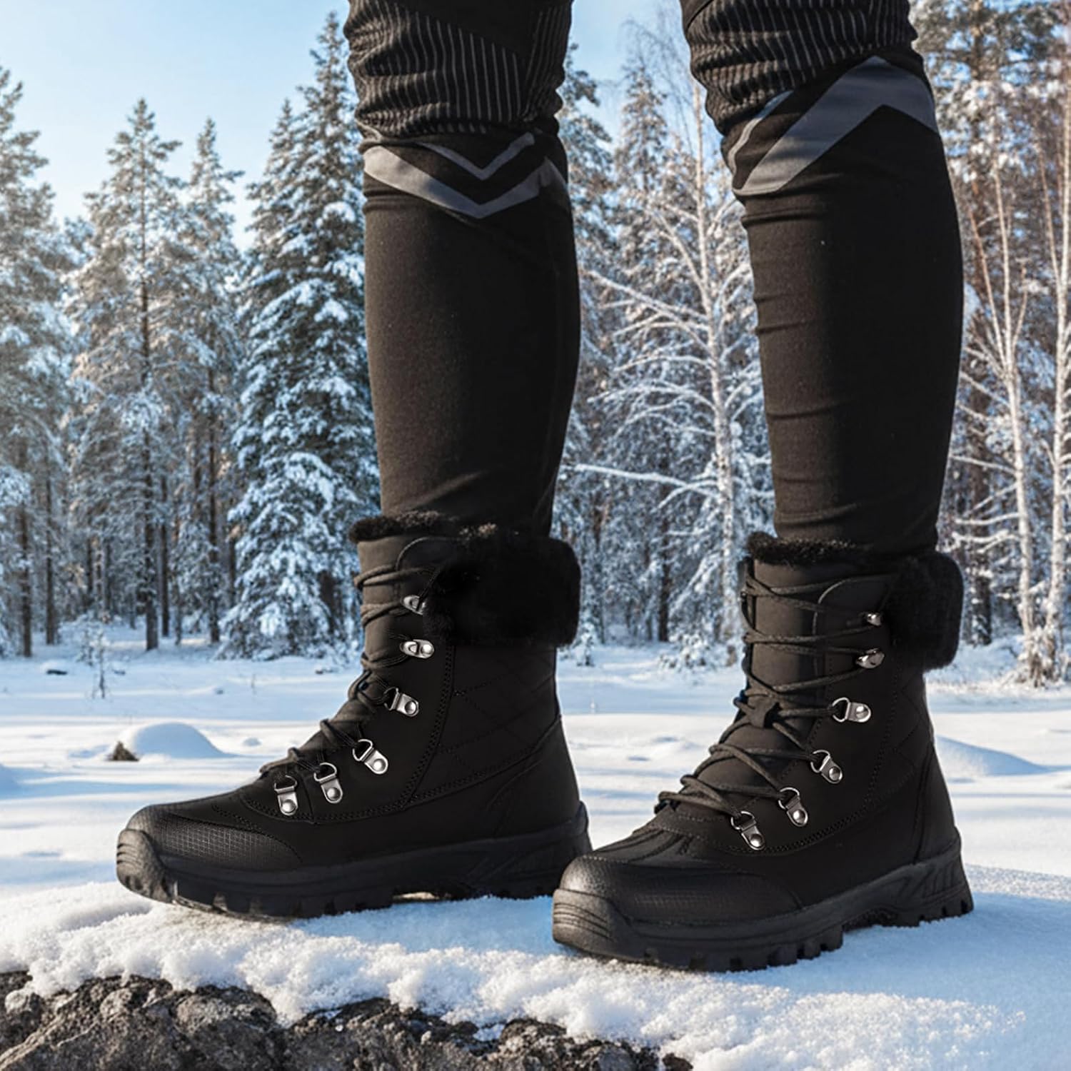 Women's Waterproof Winter Snow Boots丨Warm Faux Fur Lined Insulated Lightweight Non-Slip Lace-Up Mid-Calf Booties - Image 2