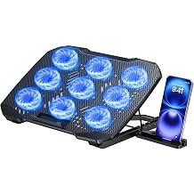 TECKNET Laptop Cooling Pad with Phone Stand, 9 Quiet Fans with LED Lights, 5 Height Adjustable &amp; 2 USB Ports, Stepless Speed Control to 2600 RPM Laptop Cooler, Laptop Cooling Stand for 12-17.3 Inch