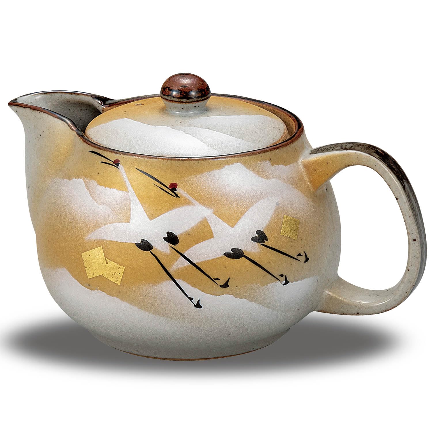 Waza no Kura, Stylish Japanese Tableware, Kutani Ware, Teapot, Gold Leaf Cranes, Tea Strainer Included, Ceramic, High Quality, Branded Tableware, Made in Japan, Birthday Gift