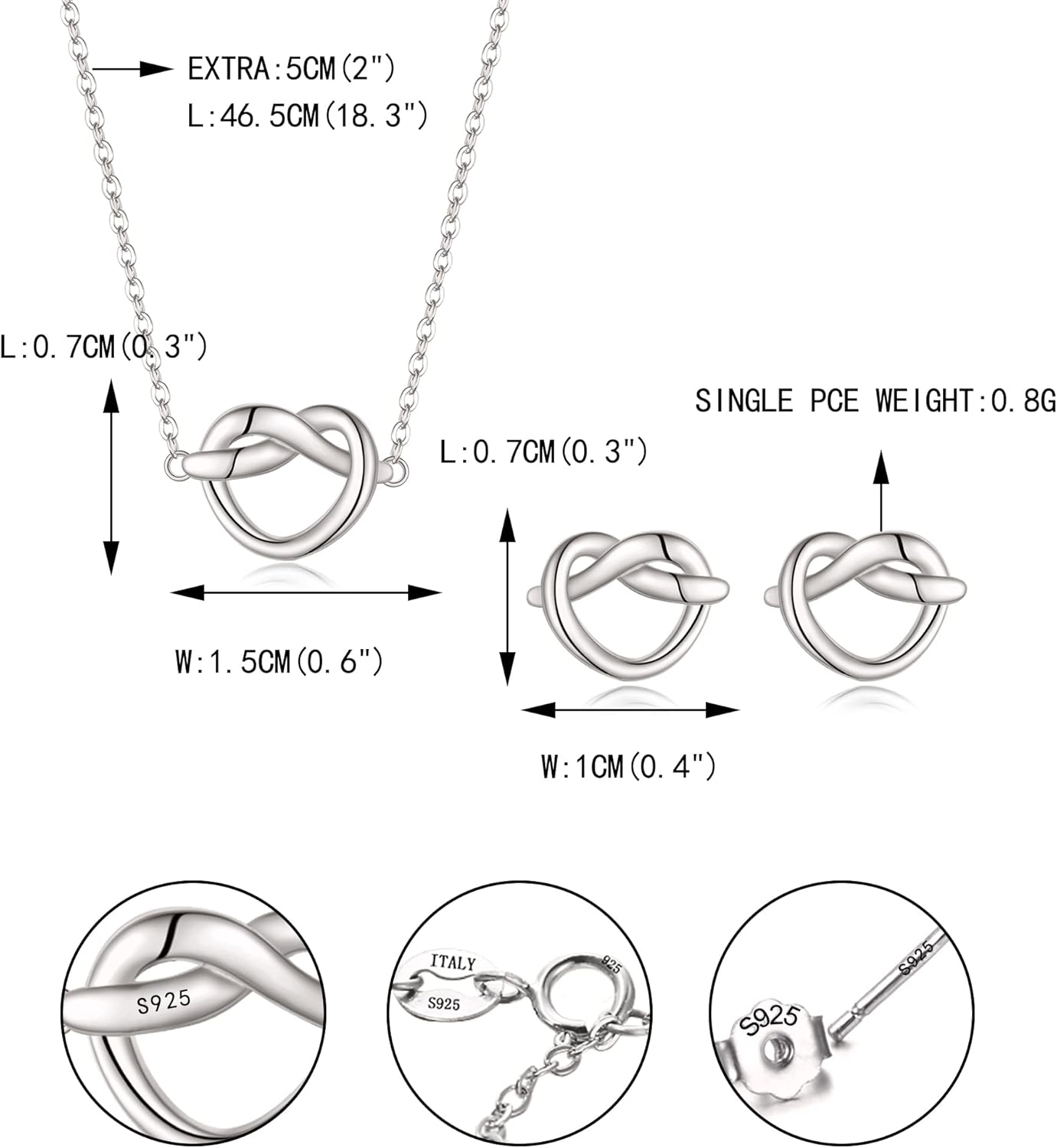 EVER FAITH S925 Infinity Love Heart Knot Pendant Necklace Stud Earring Set, Tiny Simple Jewelry Set Valentines/Mothers Day/Anniversary Birthday/Christmas Gifts for Women Wife Mom - Image 7