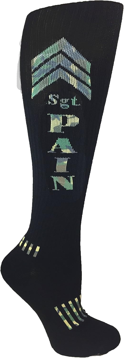 MOXY Socks Sergeant Pain Knee-High Athletic Socks, Black and Green Camouflage Design, Over-the-Calf Workout Socks for Training, Running, Cycling
