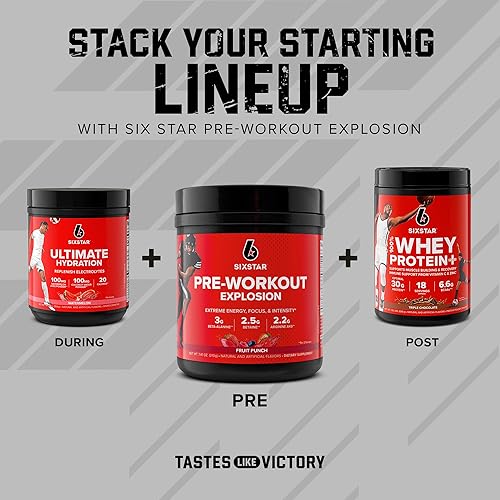 Miniatura 9 de Six Star Polvo de preentrenamiento para hombres y mujeres, Fruit Punch (30 porciones)  Mezcla de bebida energética preentrenamiento Explosion 2.0