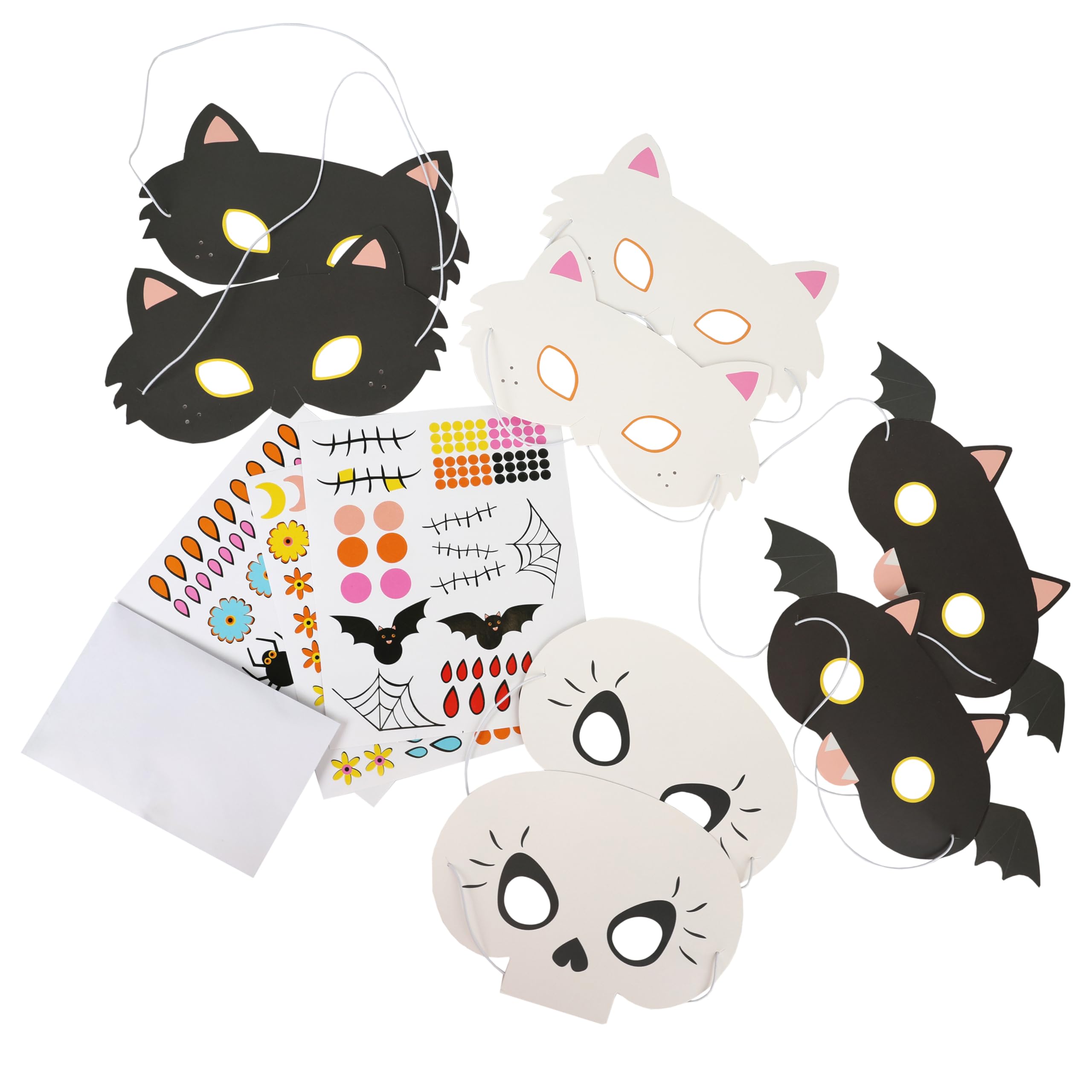 Talking Tables 8 x Halloween Party Masks for Kids Making Kit Craft Activity Customisable, Face Masks Dressup DIY Costume, Cat