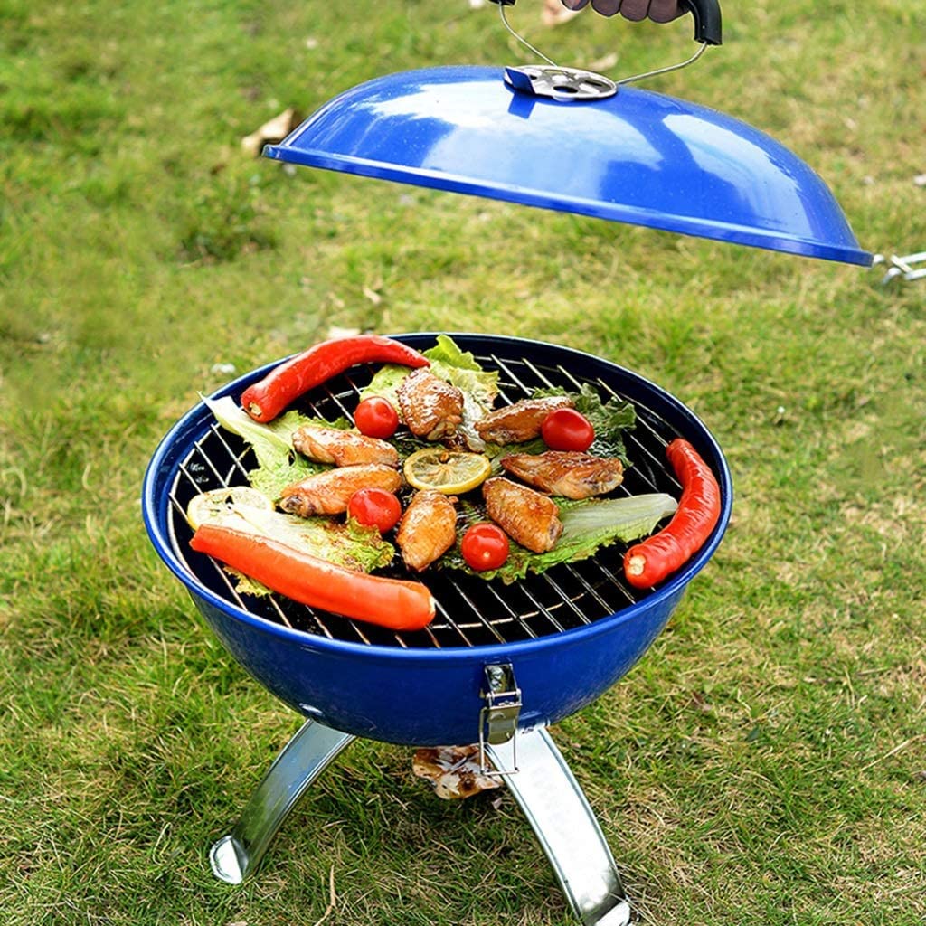 Przenośny grill na węgiel drzewny - stal nierdzewna z emaliowaną powłoką na piknik i kemping - kompaktowy, lekki czarny sprzęt do gotowania na świeżym powietrzu