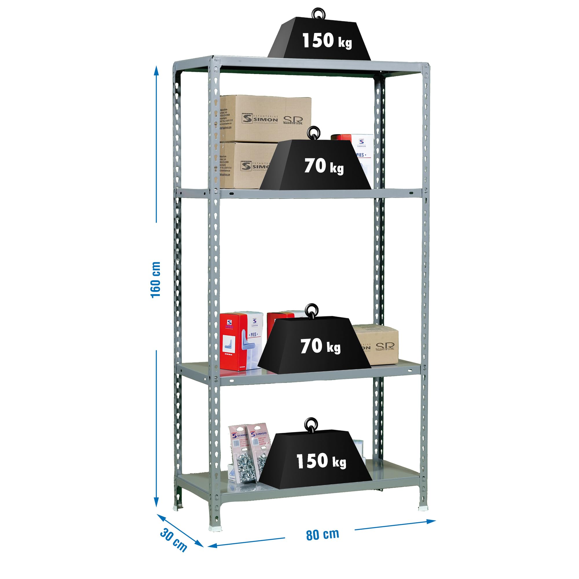SimonRack Ecoclick Étagères de Rangement, 180 x 80 x 40 cm, (H x l x L), 5 étagères, 70 kg de Point Flexion, Acier galvanisé, Blanc