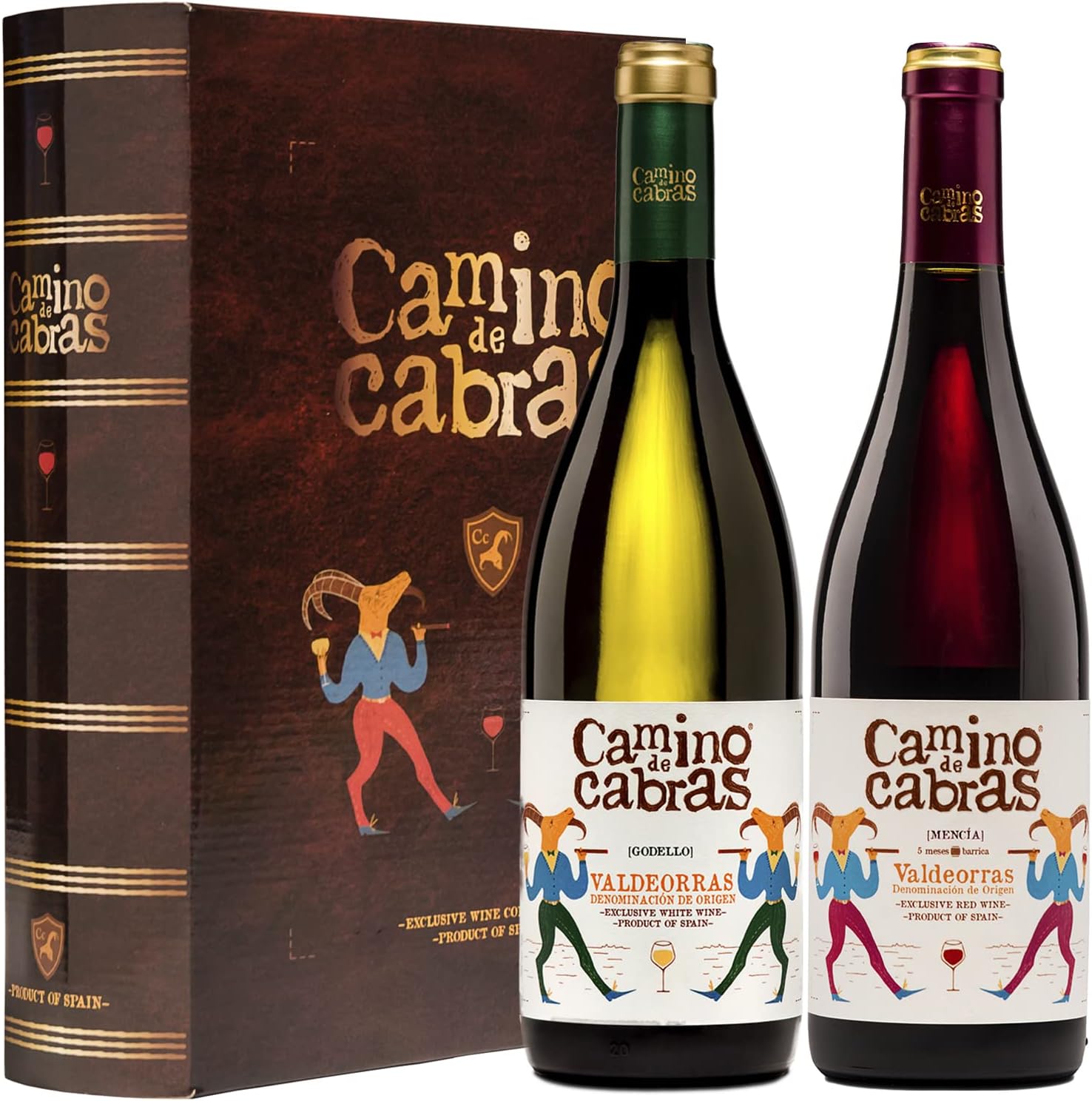 Pack Regalo Vino Tinto &amp; Blanco | Mencía Crianza + Godello Valdeorras | Vinos buenos para Regalar | Estuche Vino Gallego | Producto Gourmet | 2 Botellas x 750 ml CAMINO DE CABRAS | Regalo original
