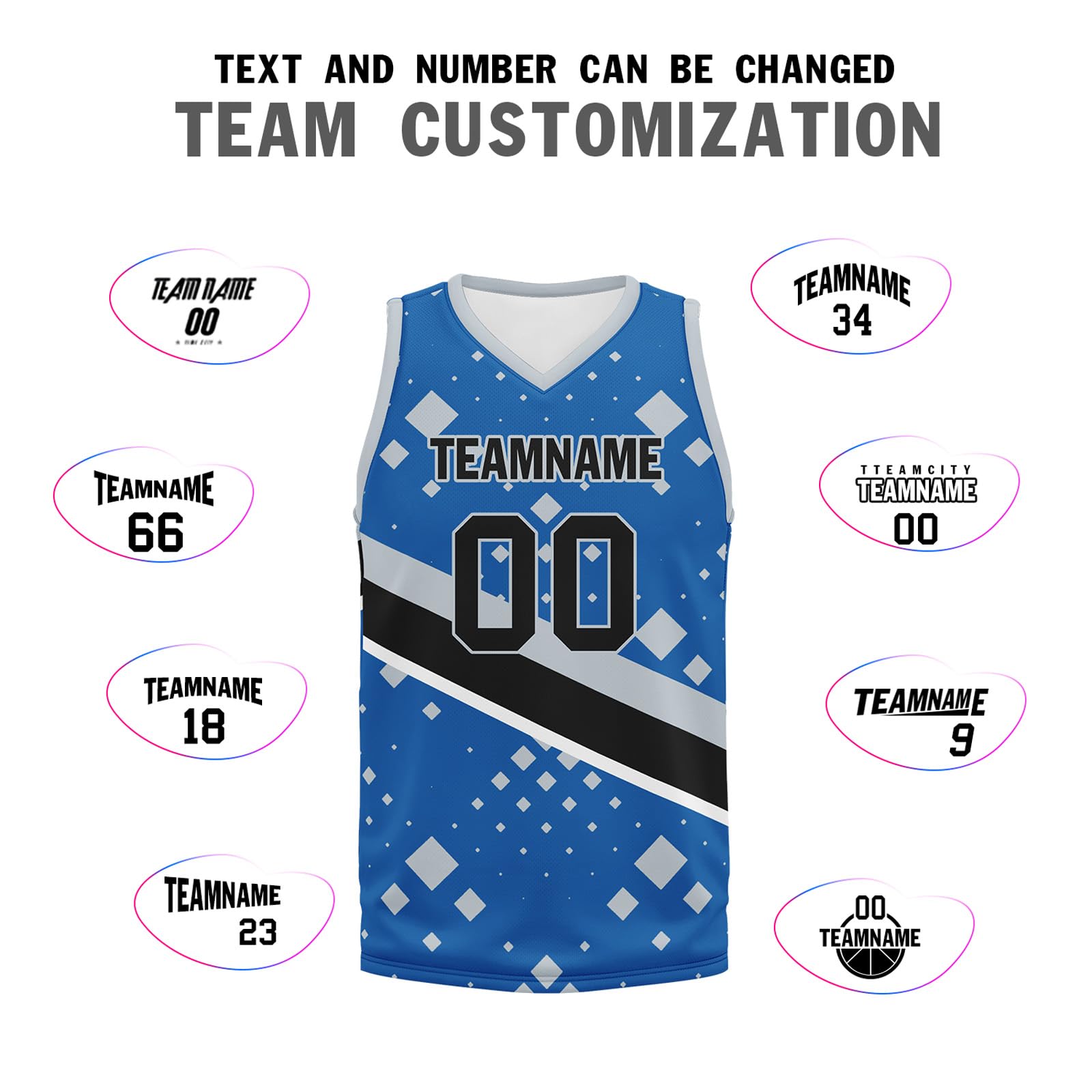 Onegam Custom Basketball Jersey Shorts, Personalized Breathable Team Uniform for Men & Women with Team-Name Number Logo Blue Black