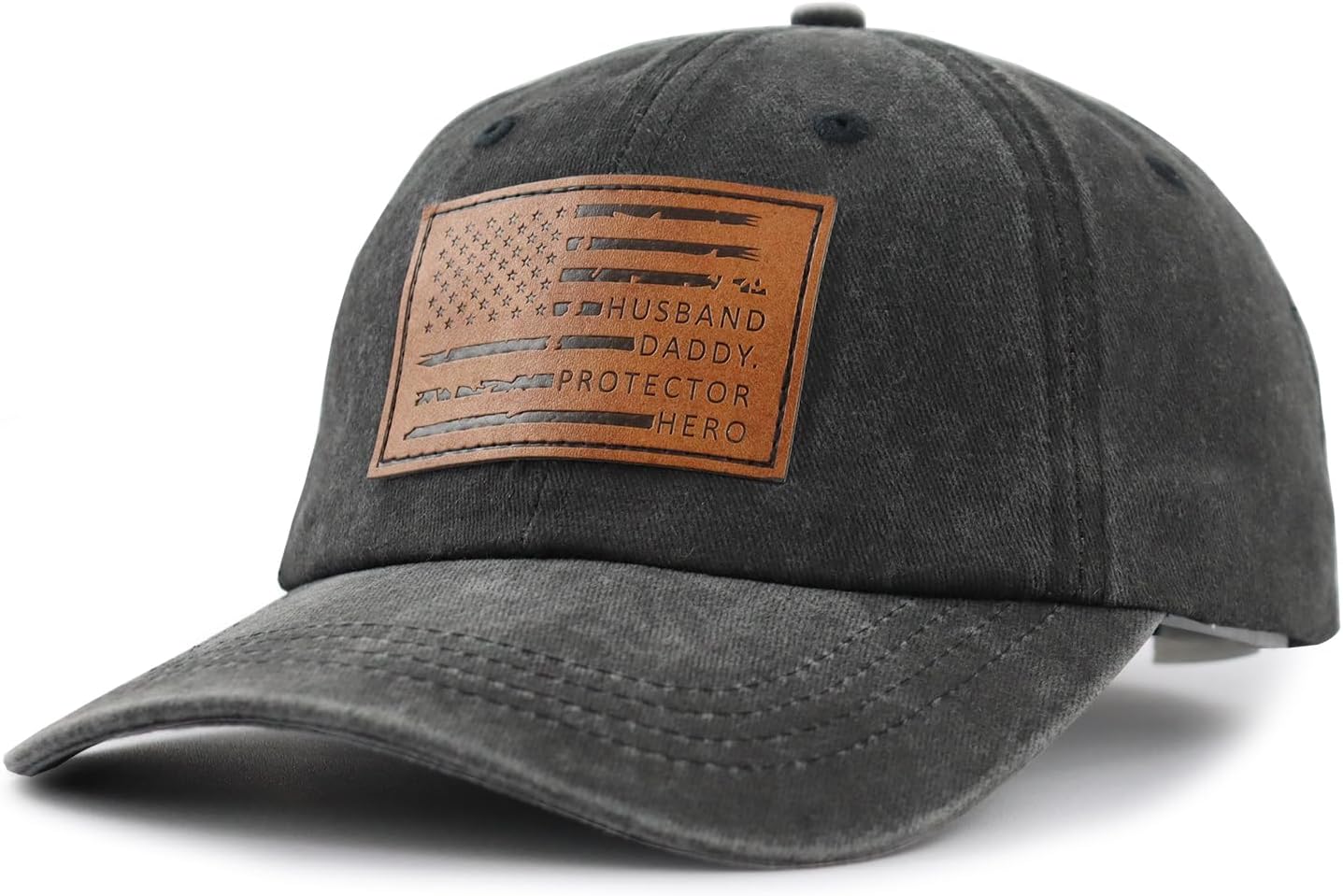 Xpayzere Husband Daddy Protection Hero Hat for Men, Adjustable Leather Patch Dad Baseball Cap - Image 2