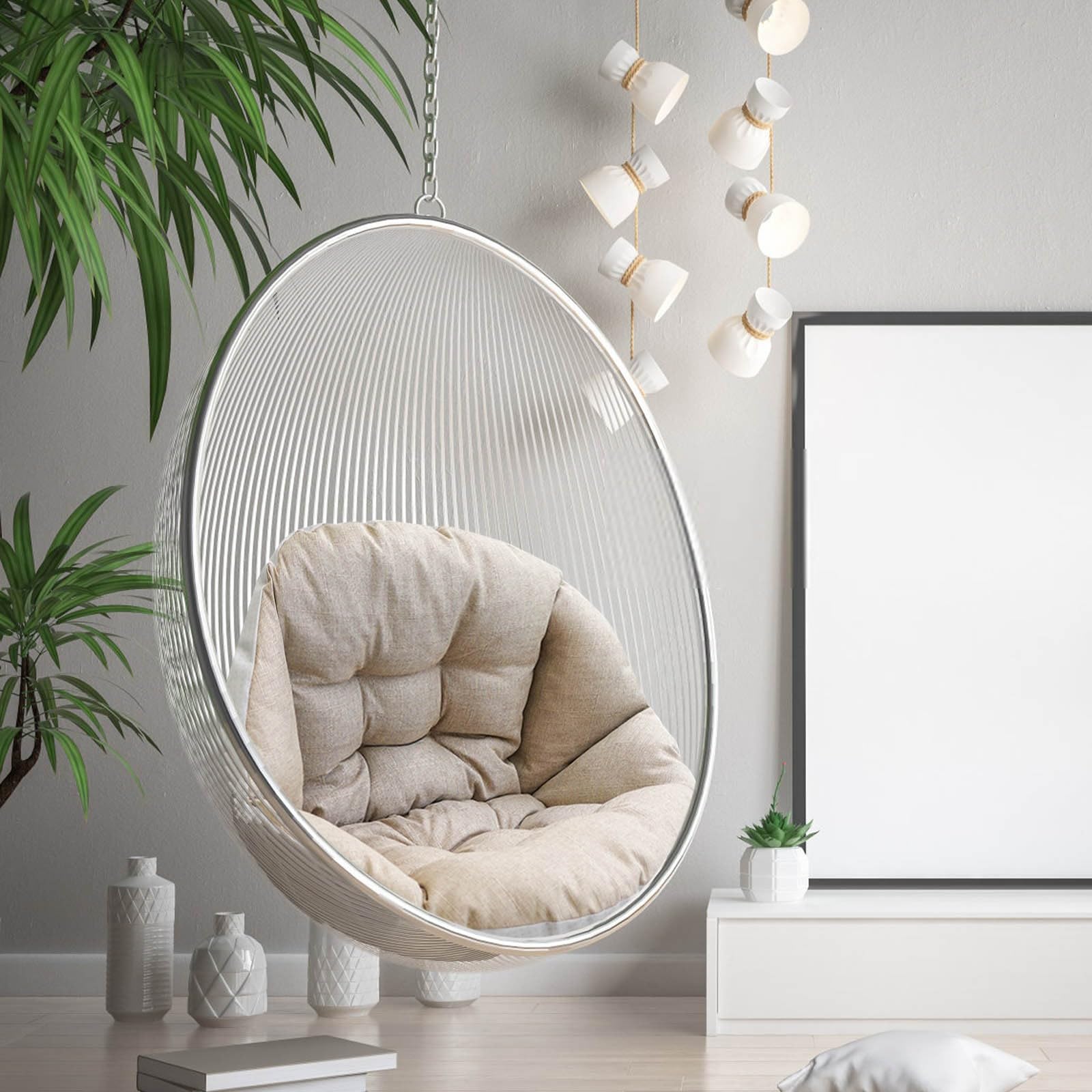 Hängesessel Kissen Sitzauflage für Hängekorb Sitzkissen Soft Polster Auflage für Polyrattan & Rattan Hängeschaukel Rückenkissen für Hängesitz Indoor & Outdoor Dekokissen (Beige)