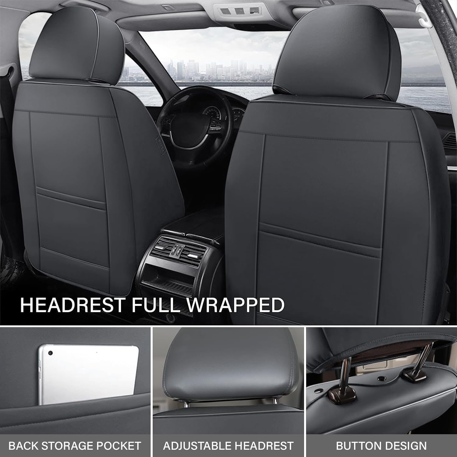 Car Seat Cover Fit 98% of Toyota 2000-2025,Premium Nappa Leather Breathable Waterproof Sports Seat Cover,Easy to Install Automotive Seat Covers Front Pair（Gray & Black）