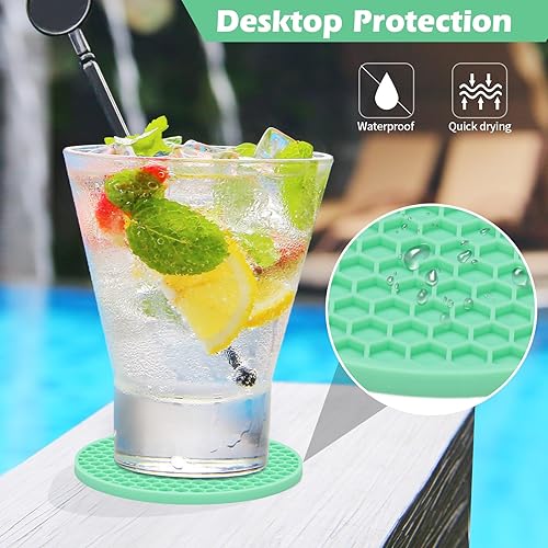 Miniatura 5 de Juego de 8 posavasos de silicona con soporte, posavasos para bebidas, cerveza, café, adecuados para tipos de tazas, calientes o fríos,