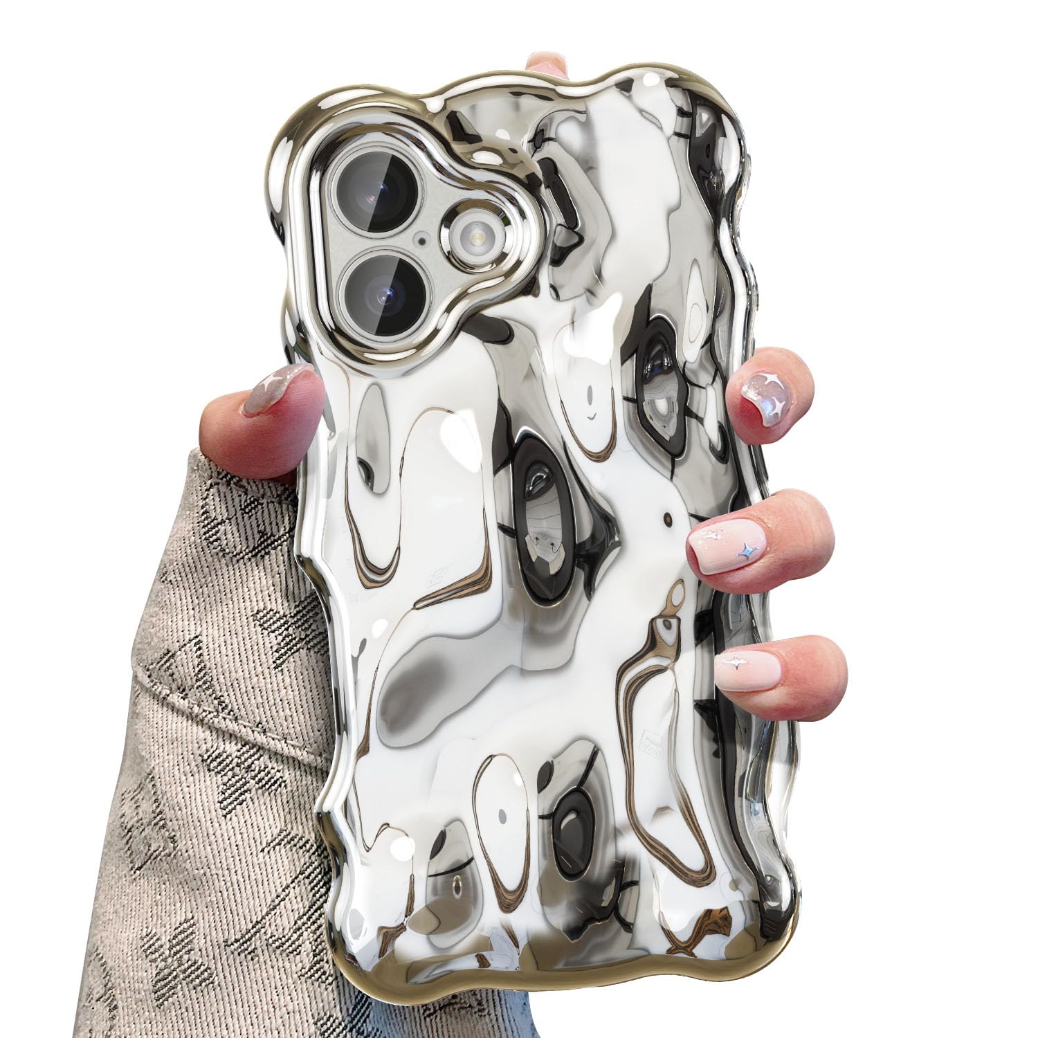 DEFBSC Custodia Per IPhone 16 Plus Con Motivo Ondulato Trasparente E Colorato. Design Artistico, Cover Morbida Antiurto Con Protezione Fotocamera. Per Donne E Ragazze. - 4