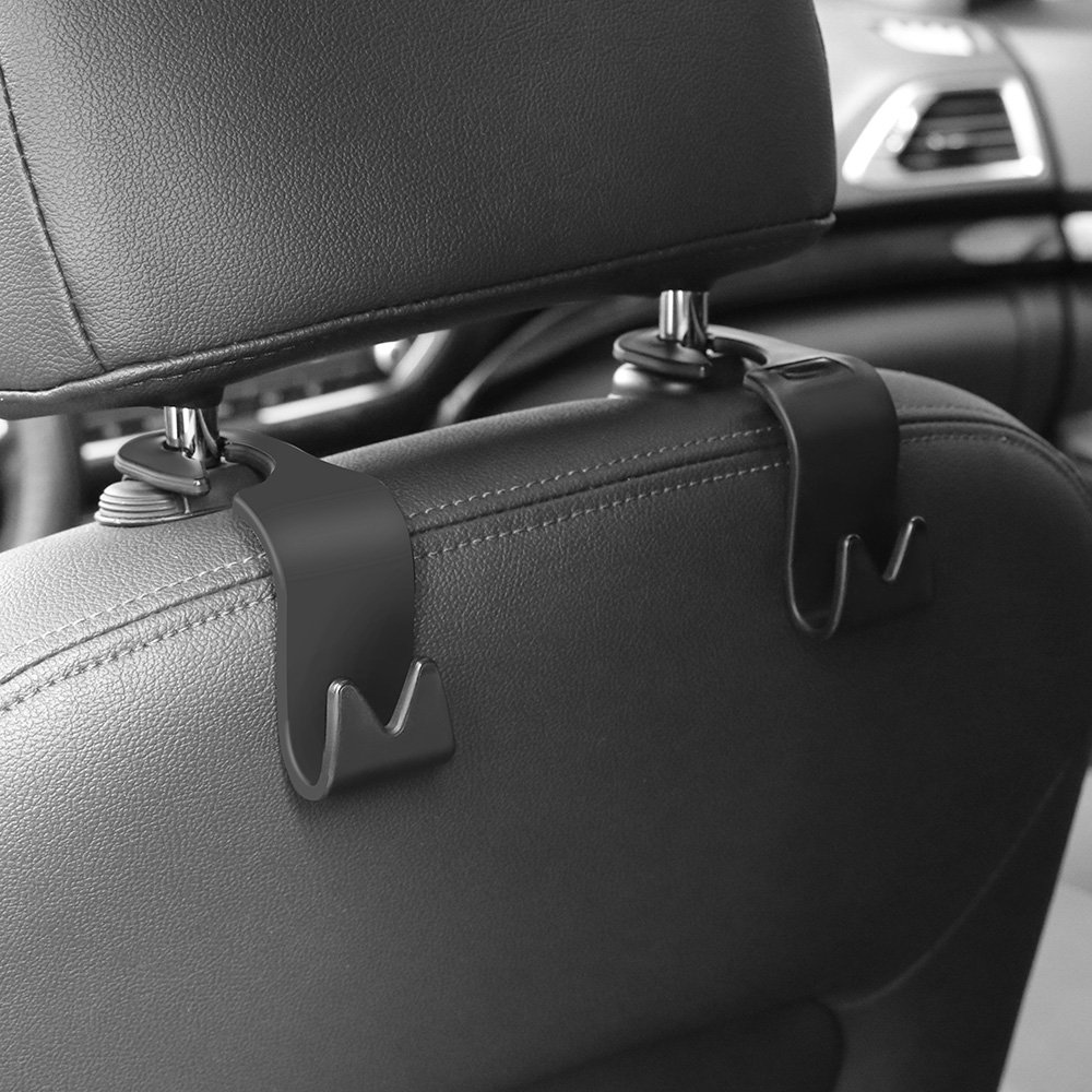 2 Ganci Portaoggetti Per Auto A Forma Di Gatto – Universali Per Poggiatesta, In ABS, Multi-colore (Grigio Chiaro), Ideali Per Spesa E Borse