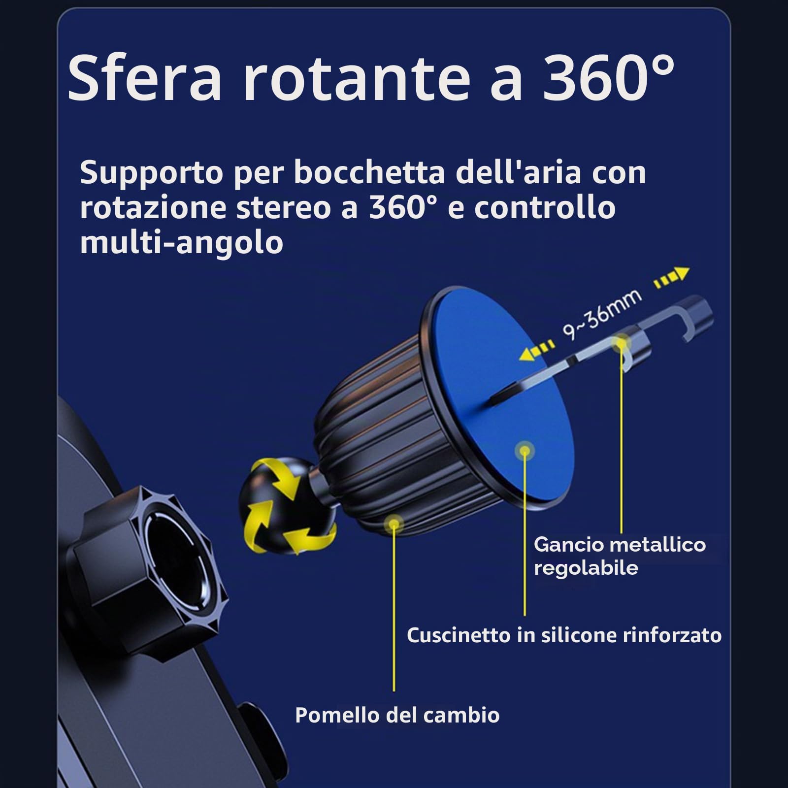 Supporto per telefono da auto adatto per Peugeot 2008 2019-2023, staffa di navigazione schermo per bocchetta dell'aria, rotazione a 360°, supporto per telefono cellulare a gravità per smartphone,