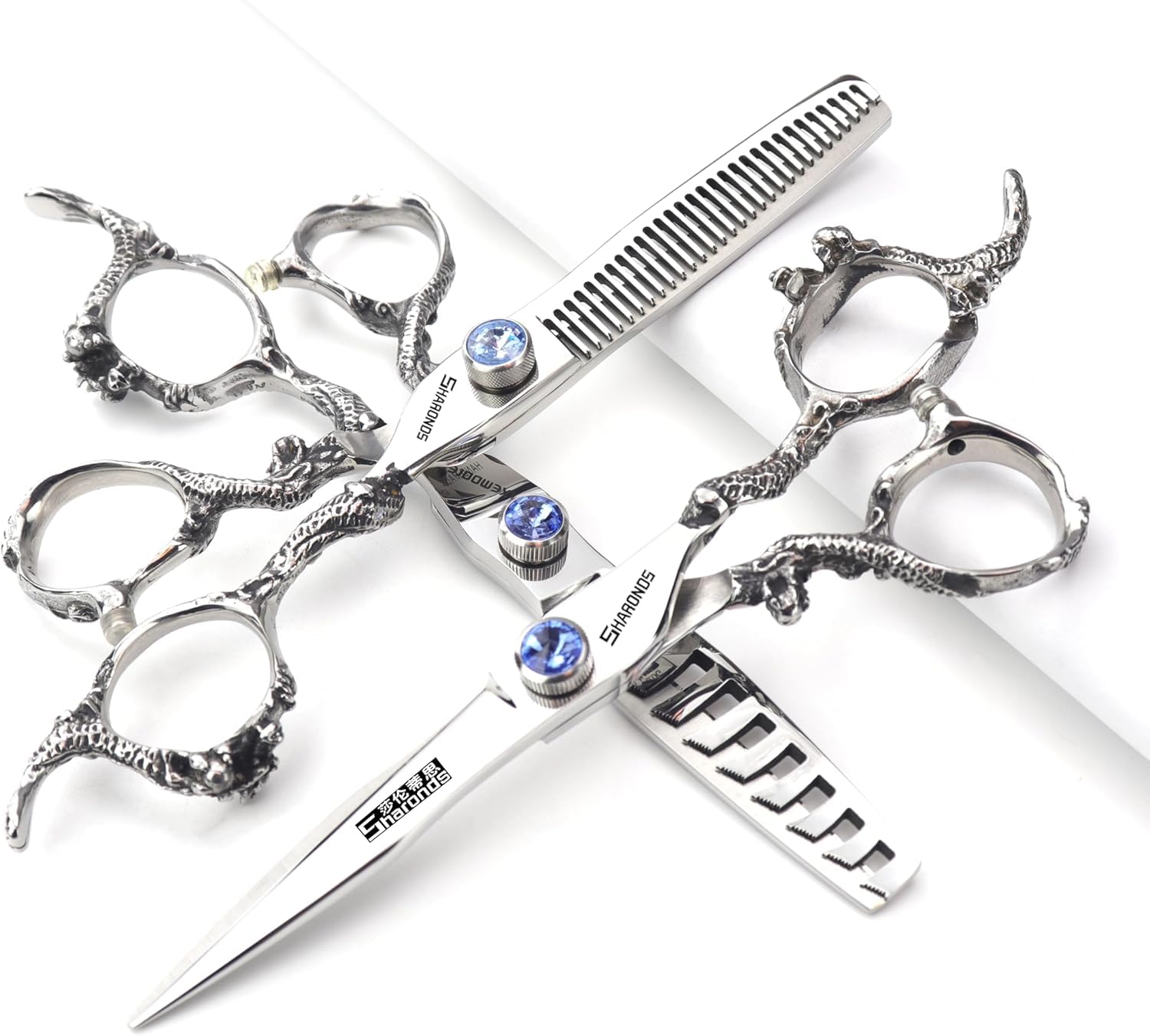 SHARONDS 6/7 Zoll Professionelle Haarschere Personalisierte Saphir Friseurschere Salon Edelstahlschere Set 40-45% Ausdünnungsrate (6-Zoll 3tück)