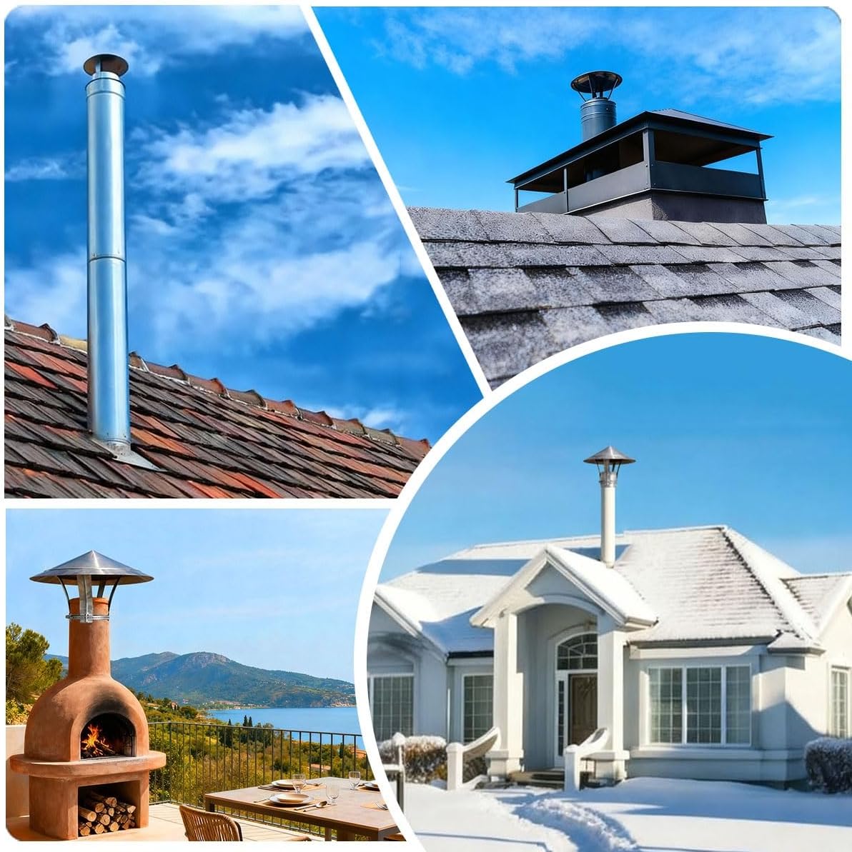 2" 3.9" 5.9" 9.8" 11.8" Chimney Cap with Adjustable Metal Strips, Easy Assembly Fireplace Rain Caps, Wood Stove Pipe Rain Cap for Villa Houses Factory Attic Farm, Silver(8.3")
