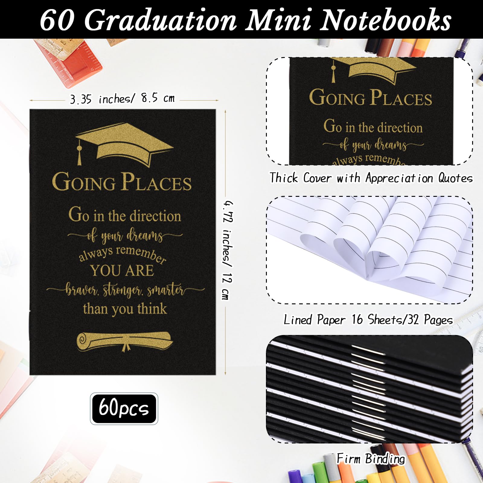 Kosiz 120 piezas de regalos de graduación, mini diario motivacional, bolígrafo de bambú inspirador, cuaderno de papel kraft retráctil de madera a granel para regalos universitarios de clase de 2025