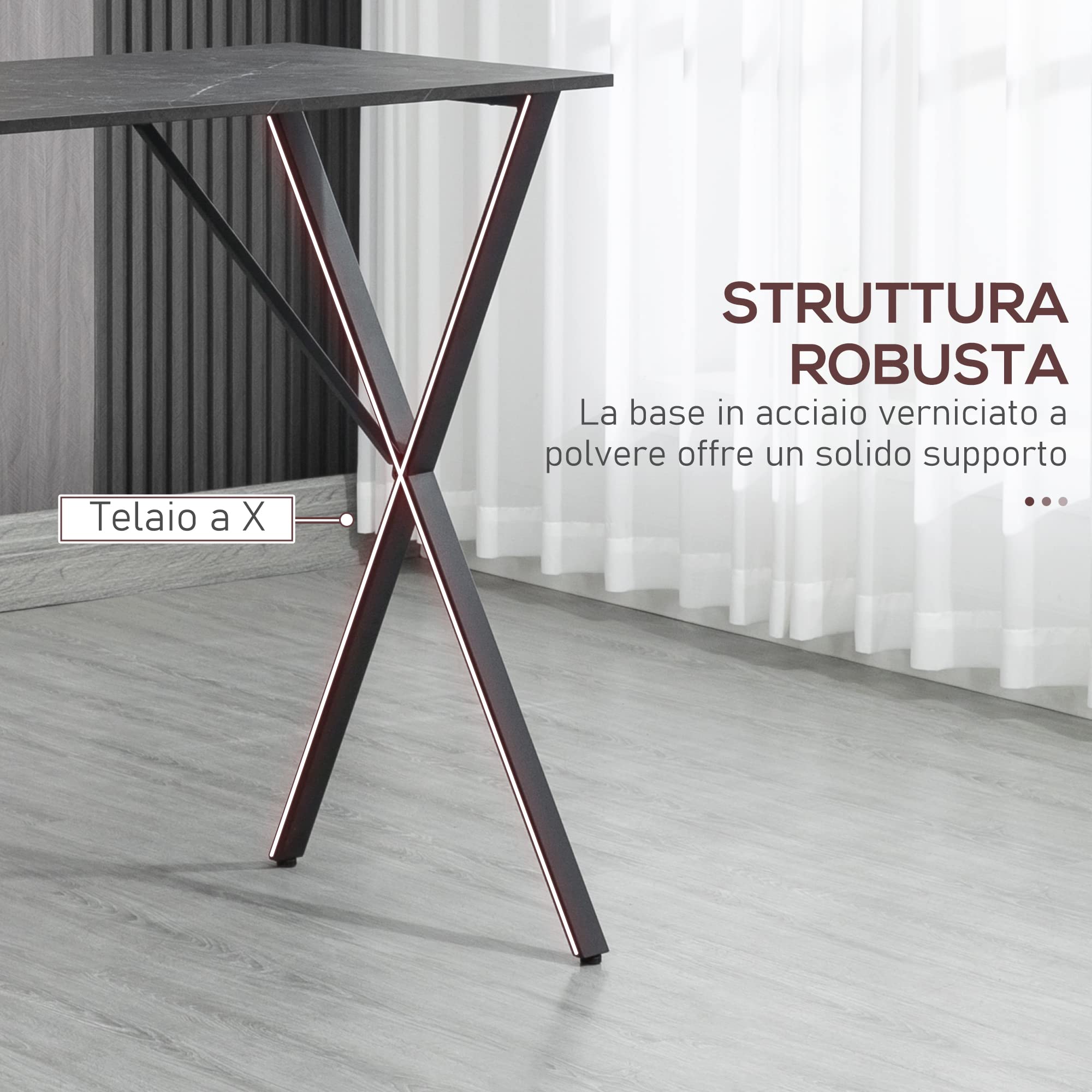 HOMCOM Mostrador de Bar Moderno de Estilo Industrial, Mesa Alta de Cocina Efecto Mármol en Madera y Acero, 120 x 60 x 102 cm, Negro