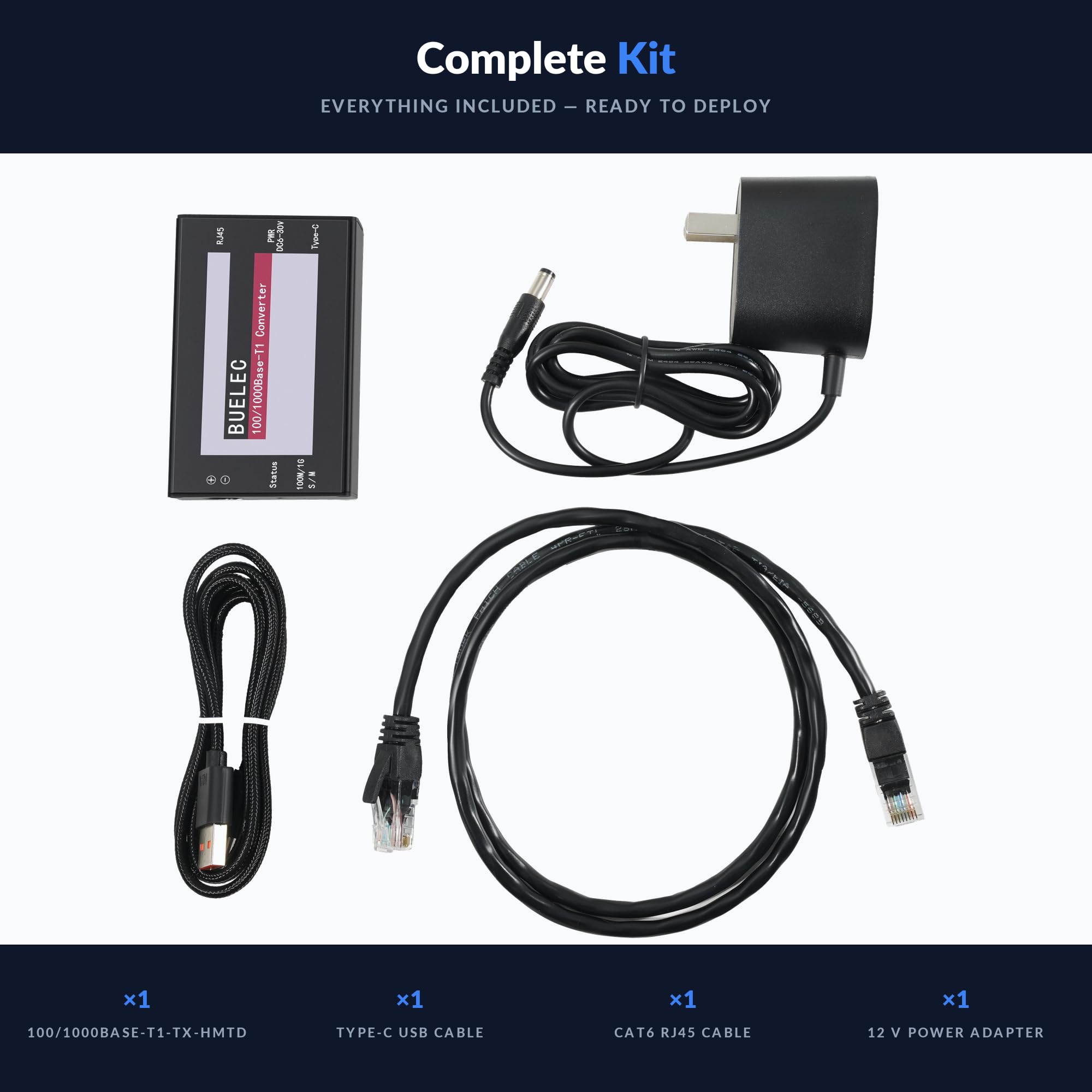 100/1000Base-T1-TX-HMDT Automotive Ethernet Media Converter - 100/1000BASE-T1 to TX Adaptador, Marvell 88Q2112 & Realtek RTL8211FI Phy, H-MDT Connector, Industrial Grade Type-C/DC Power