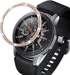 DEALELE Capas compatíveis com Samsung Gear S3 Fontier/Classic/Galaxy Watch 46 mm / Galaxy Watch 4 Classic 46 mm, strass diamante aço inoxidável Metal Watch Face Bezel Ring Cover (ouro rosa)
