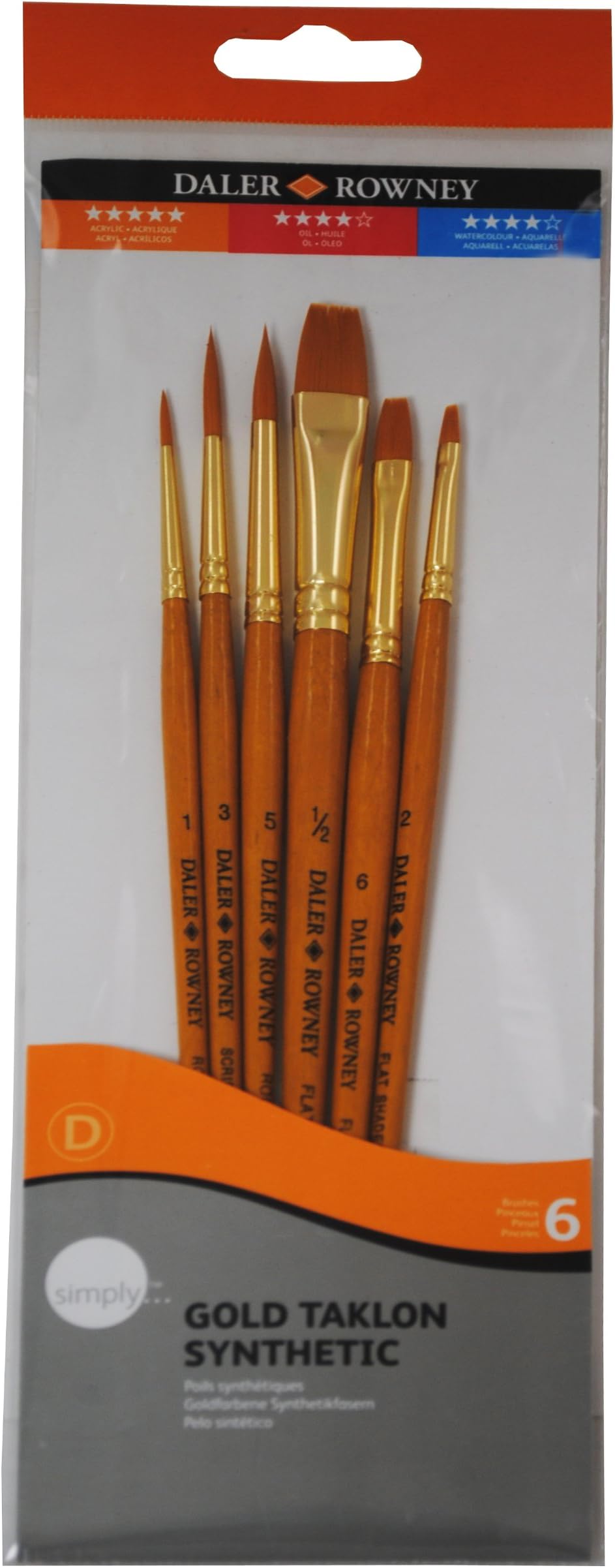 Simply Acrylic Golden Taklon Short Handle Synthetic 6 Brush Set No.1