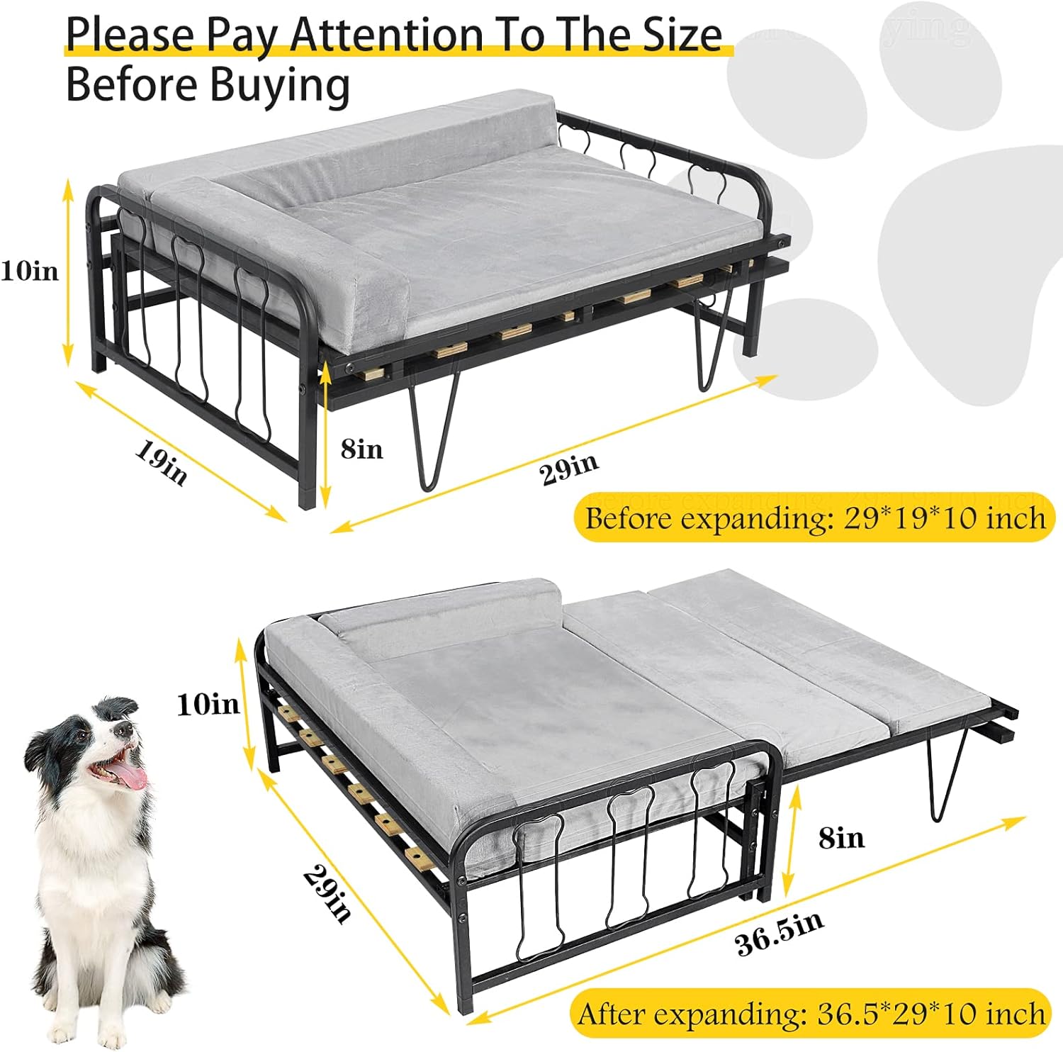 review Expandable Dog Couch Sofa, Elevated Dog Bed for Small Medium Dog, Raised Pet Bed Sofa Couch with Washable Cover for Small Medium Dog, 2 Sizes are Convertible, Strong Metal Frame, 36.5