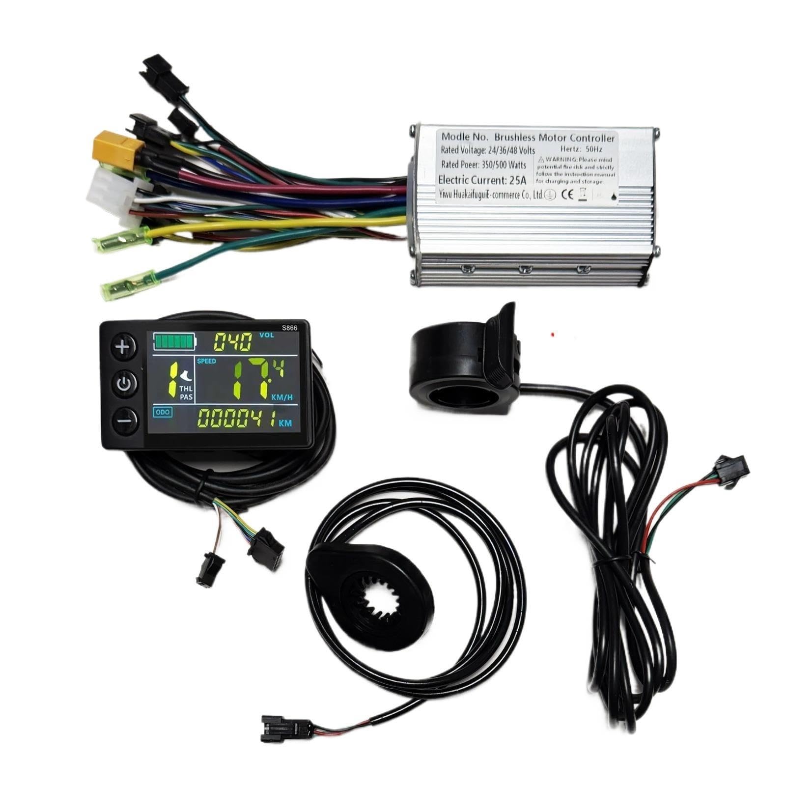 25A 24V/36V/48V 350W Bürstenloser Motor-Sinuswellen-Controller mit S866-LCD-Display PAS 12 Magnete Drosselklappe for die Reparatur von E-Fahrrädern