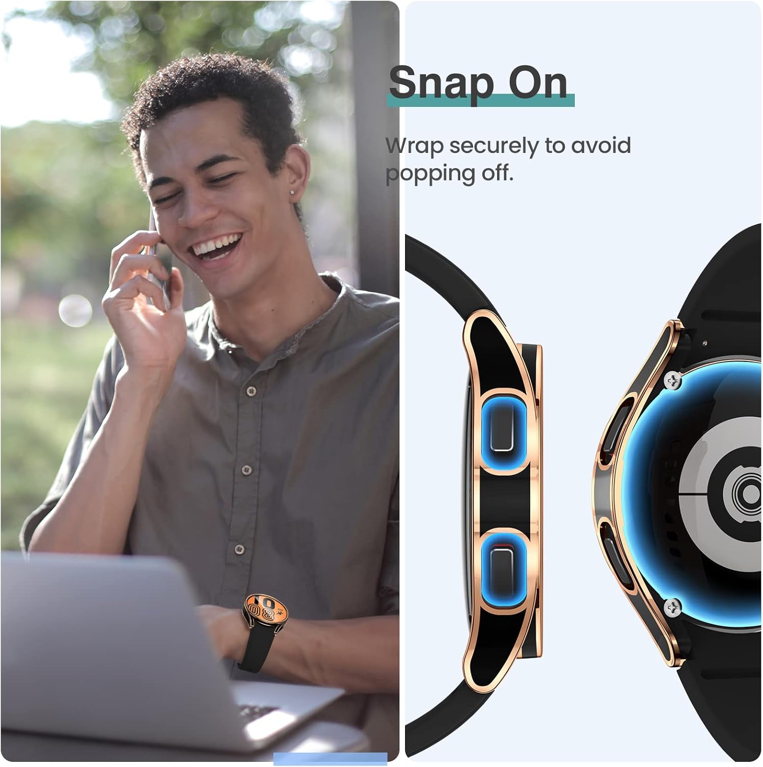 Tensea [4+4Pack for Samsung Galaxy Watch 5 44mm 2022 / Galaxy Watch 4 44mm 2021 Screen Protector Case Accessories, Hard PC Bumper/HD Anti-Fog Tempered Glass Protective Film, Face Cover Set Galaxy Watch 5/4-44mm Clear/Black/Black-Rose Gold/White-Rose Gold image 6 of 7 B09P8D1P37