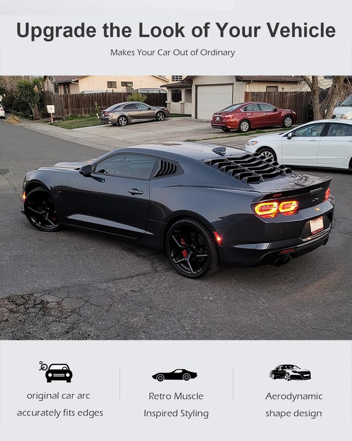 for Camaro Rear & Side Window Louvers Windshield Cover Sunshade Louver Fit for Chevy Camaro 2016 2017 2018 2019 2020 2021 2022 2023 2024 2025 Matte Black