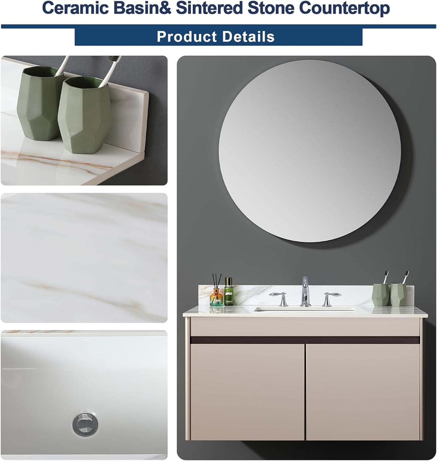 43 Inch Bathroom Vanity Top with Undermount Rectangular Sink, 4" Backsplash, Pre-Drilled 3 Faucet Holes, 43"x22" Vanity Sink Tops for Bathroom Vanity Replacement (Cabinet Not Included)