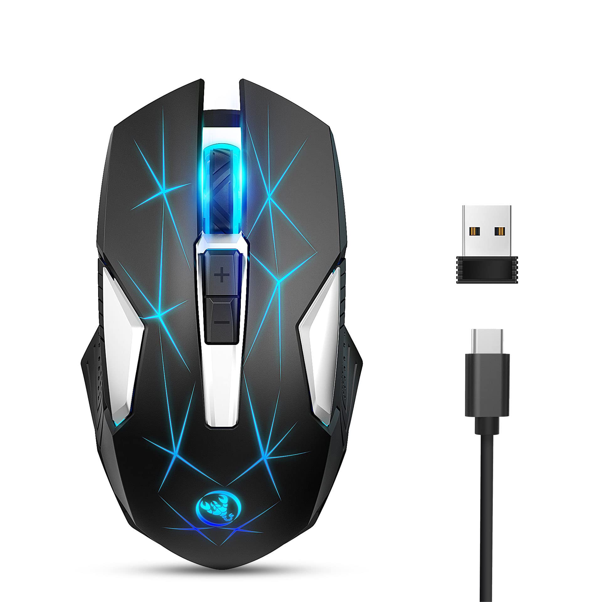 GoodTool 2.4G Wireless Mouse, 3DPI (1000/1600/2400DPI) 7-button Backlit Optical Gaming Mouse, Suitable for Desktop Computers, Laptops, Smart TVs with USB Interfaces, Etc. (Black)