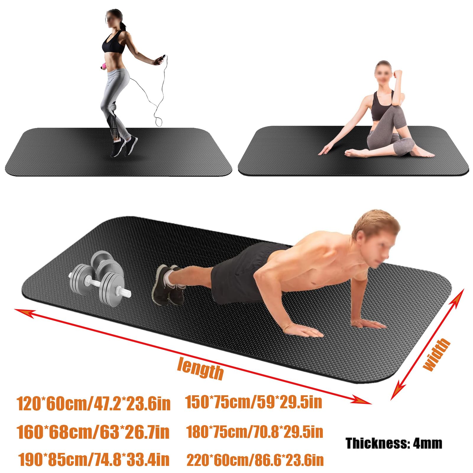 Tappetini Attrezzi Fitness Casa, Tappetino Insonorizzante Per Tapis Roulant, Tappetino Antivibrazione, Tappeto Antiscivolo Per Tapis Roulant, Fonoassorbente, Cyclette,Vogatori ,Nero,190*85cm